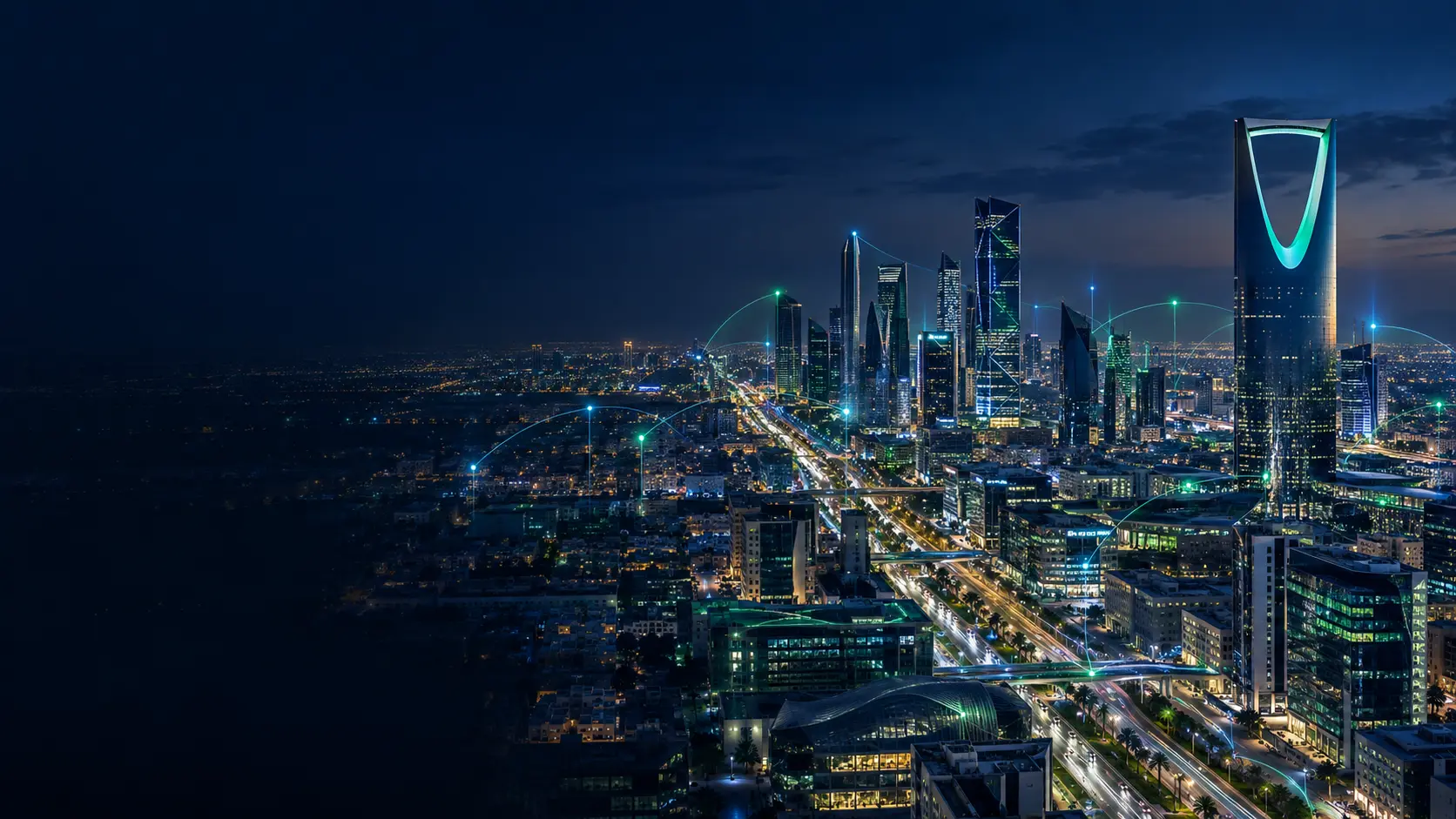 Riyadh skyline illuminated with connected technology